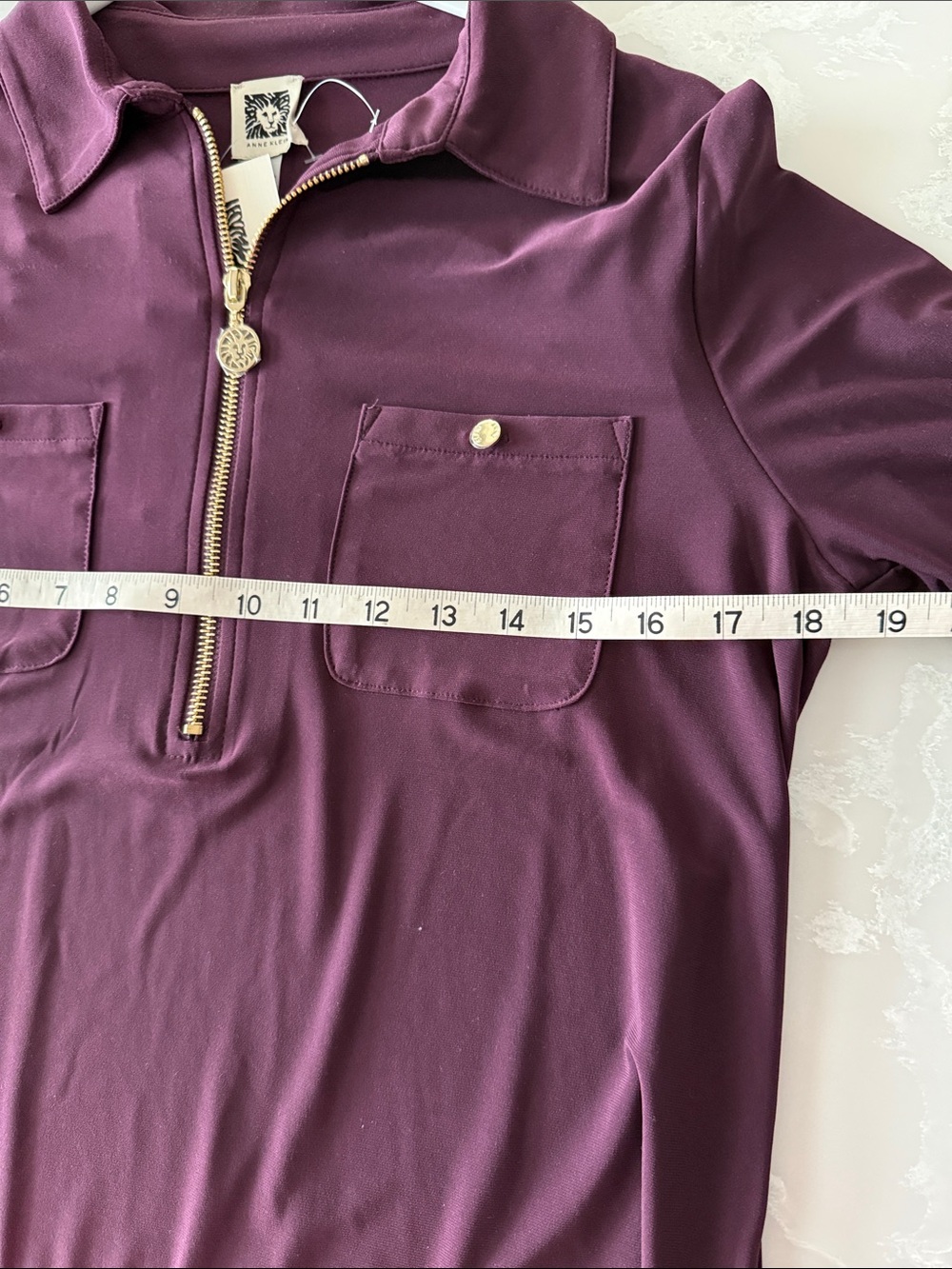 Anne Klein Plum Zip-Front Button Pocket Blouse - Picture 4 of 6